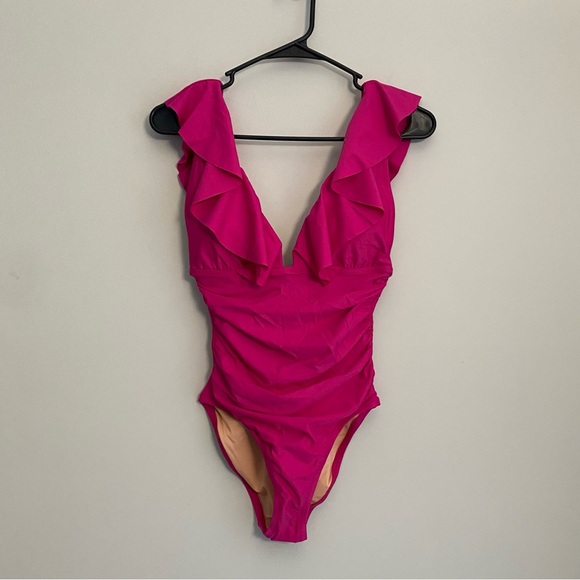 J. Crew Ruched Ruffle One-Piece Swimsuit - Picture 1 of 5